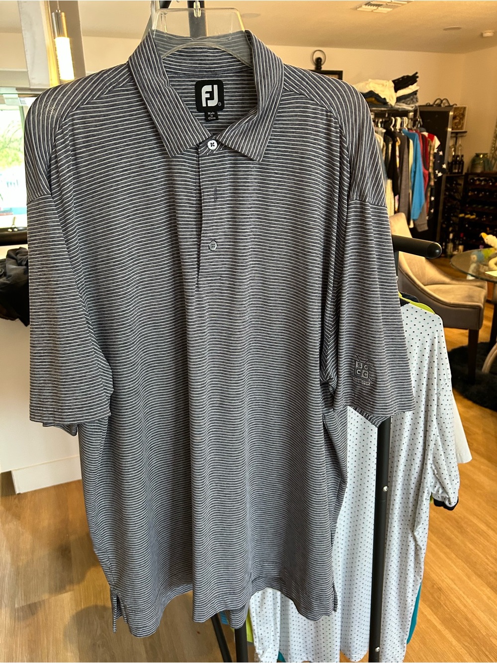 FootJoy Men’s Black and White Thin-Striped Performance Polo